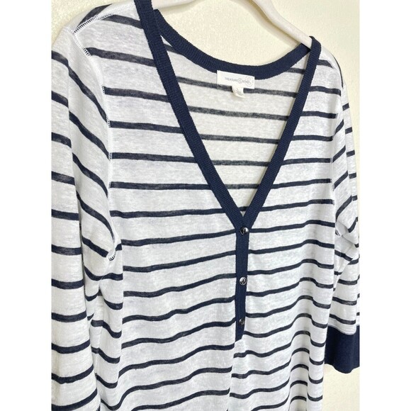 Treasure & Bond Large Striped Henley Top Navy Blue Button Front V-Neck Linen - Picture 3 of 6